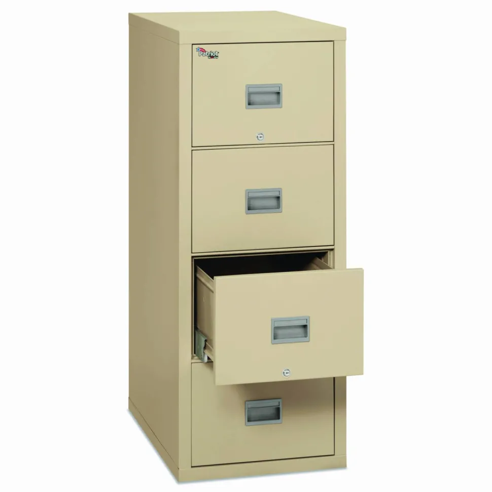 FireKing Patriot 25"D Vertical 2-Drawer Fireproof File Cabinet, Metal, Parchment, Dock To Dock Delivery