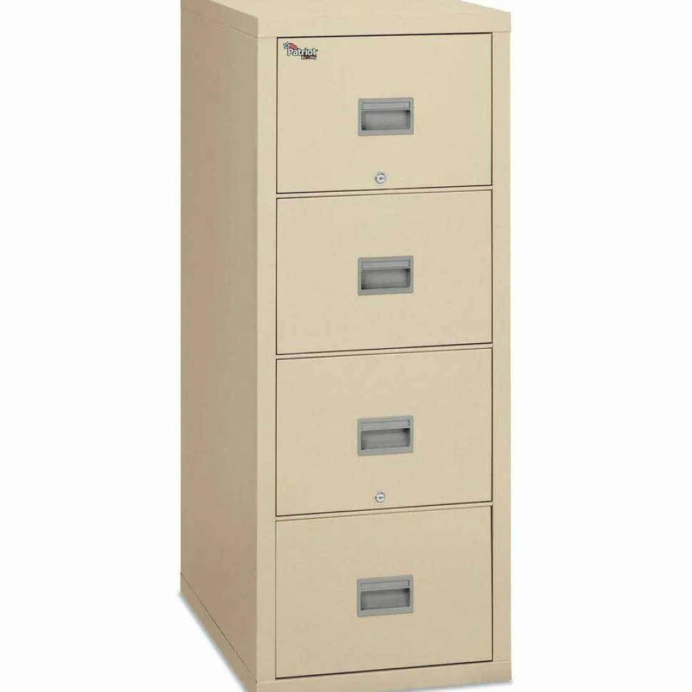 FireKing Patriot 25"D Vertical 2-Drawer Fireproof File Cabinet, Metal, Parchment, Dock To Dock Delivery