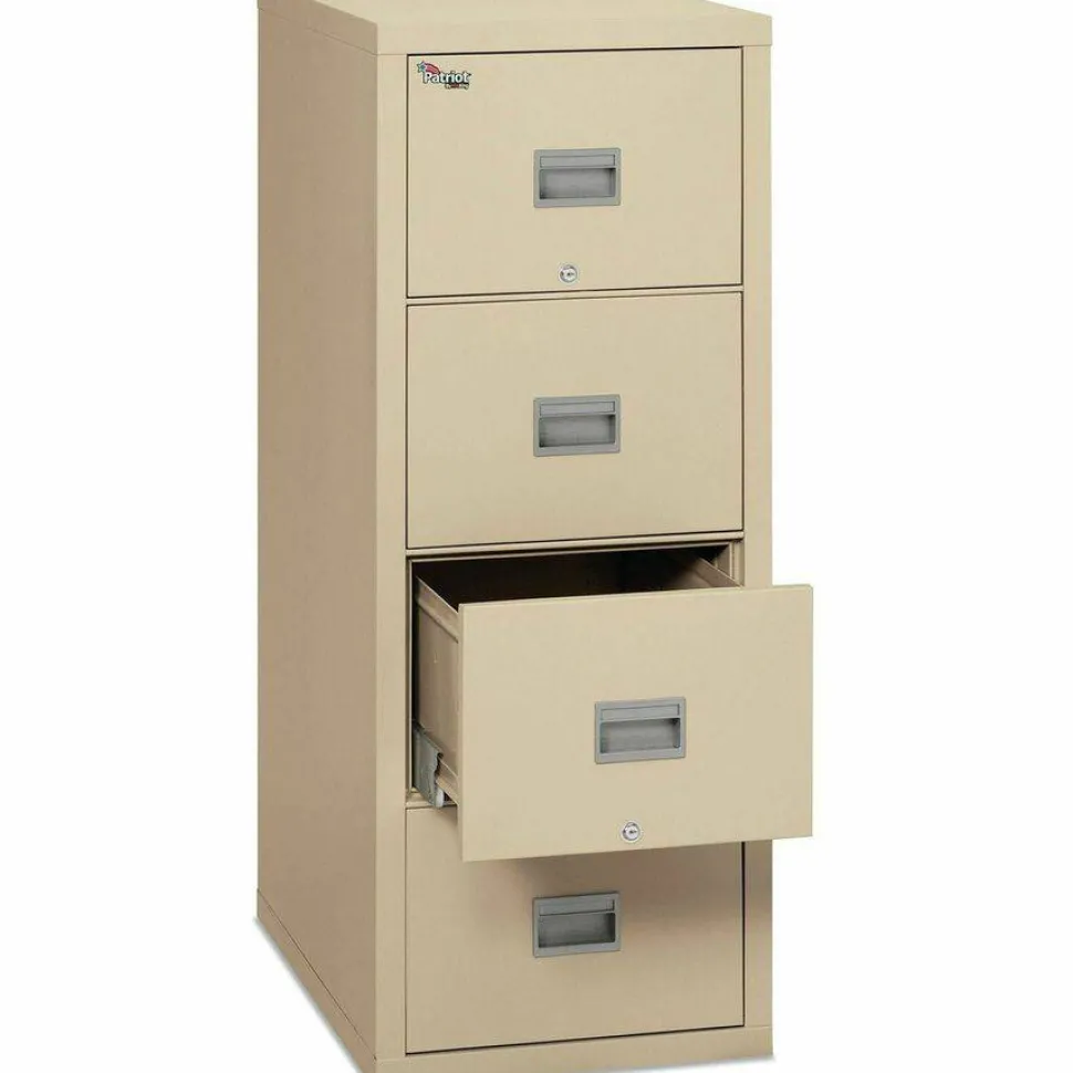 FireKing Patriot 25"D Vertical 2-Drawer Fireproof File Cabinet, Metal, Parchment, Dock To Dock Delivery