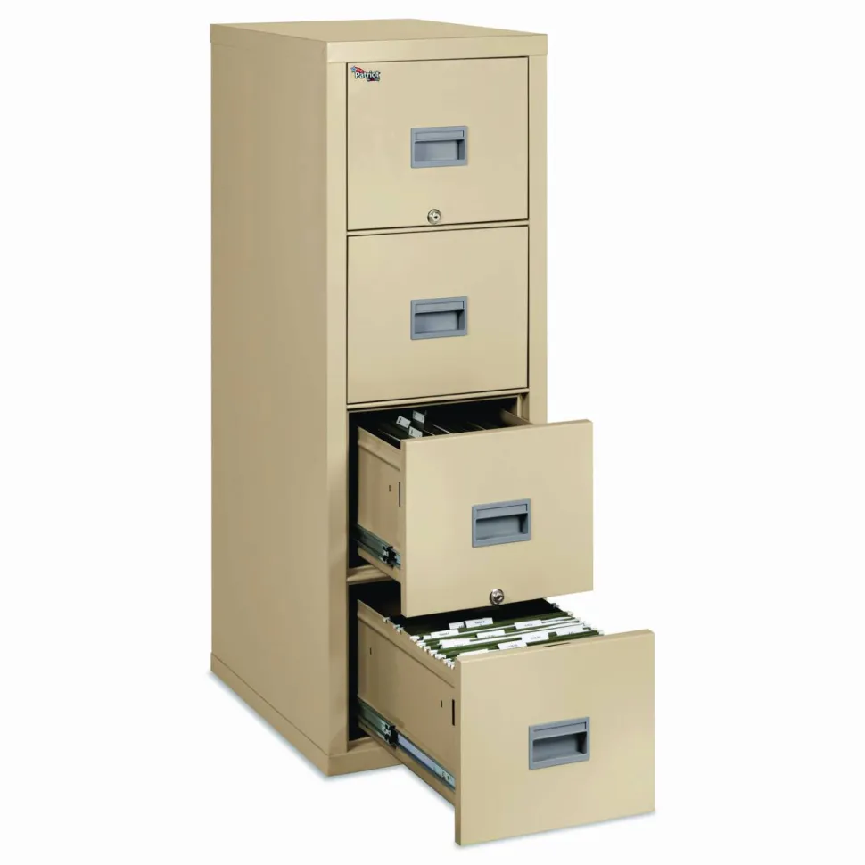 FireKing Patriot 25"D Vertical 2-Drawer Fireproof File Cabinet, Metal, Parchment, Dock To Dock Delivery