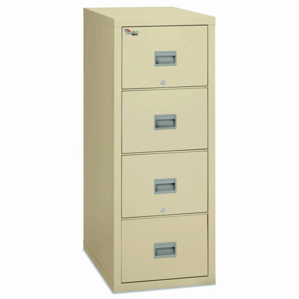 FireKing Patriot 25"D Vertical 2-Drawer Fireproof File Cabinet, Metal, Parchment, Dock To Dock Delivery