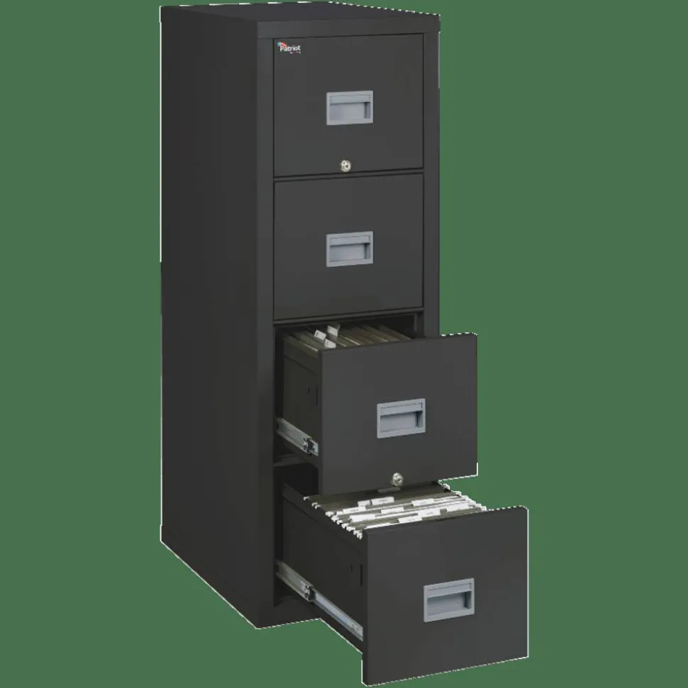 FireKing Patriot 25"D Vertical 4-Drawer Fireproof File Cabinet, Metal, Black, Dock-to-Dock Delivery