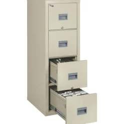 FireKing Patriot 25"D Vertical 4-Drawer Fireproof File Cabinet, Metal, Parchment, Dock To Dock Delivery