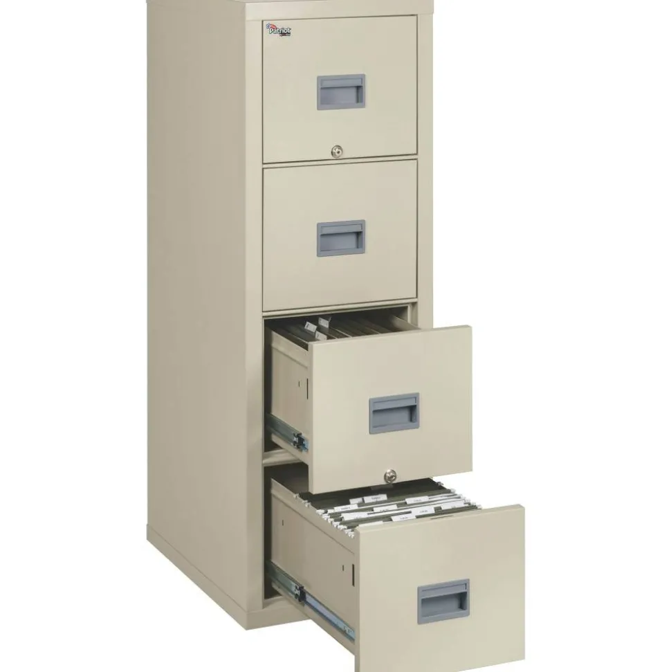 FireKing Patriot 25"D Vertical 4-Drawer Fireproof File Cabinet, Metal, Parchment, Dock To Dock Delivery