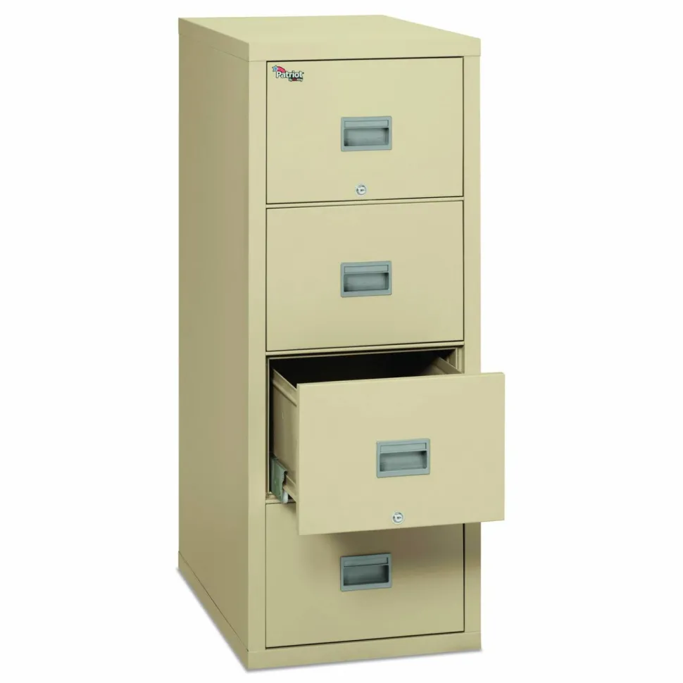 FireKing Patriot 25"D Vertical 4-Drawer Fireproof File Cabinet, Metal, Parchment, Dock To Dock Delivery