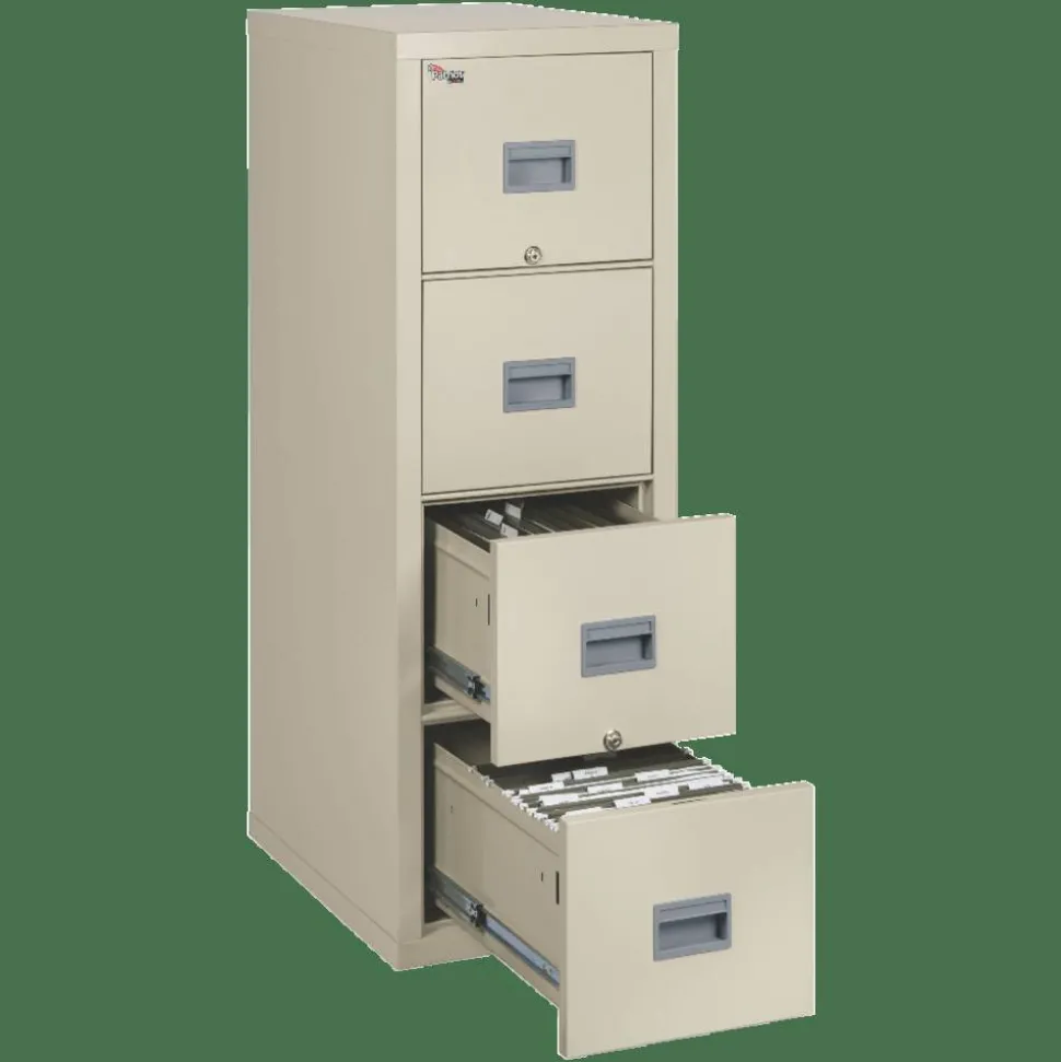 FireKing Patriot 25"D Vertical 4-Drawer Fireproof File Cabinet, Metal, Parchment, Dock To Dock Delivery