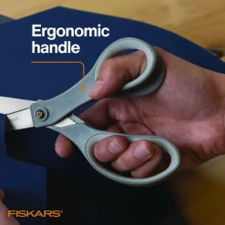 Fiskars Contoured Performance Scissors, 8" Long, 3.13" Cut Length, Straight Gray Softgrip Handle