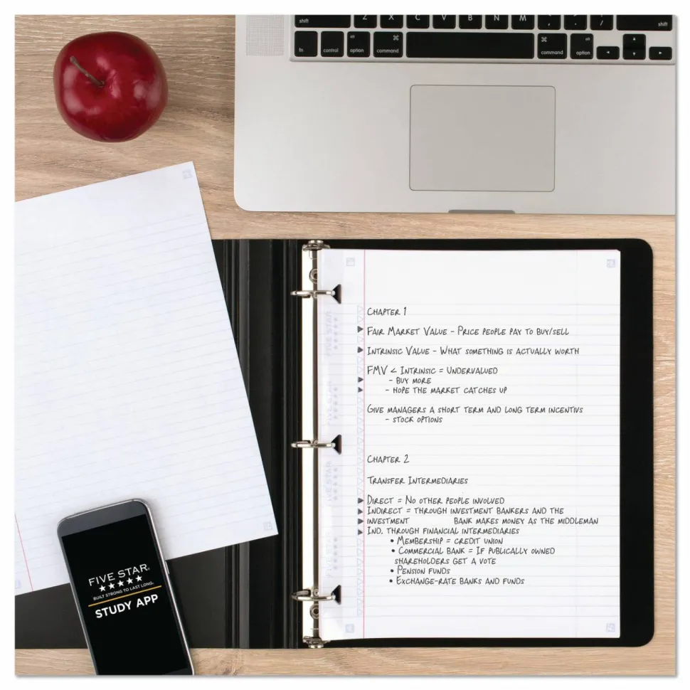 Five Star Reinforced Filler Paper Plus Study App, 3-Hole, 8.5 x 11, College Rule, 80/Pack