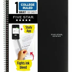 Five Star Wirebound Notebook Plus Study App, 1 Subject, College Ruled