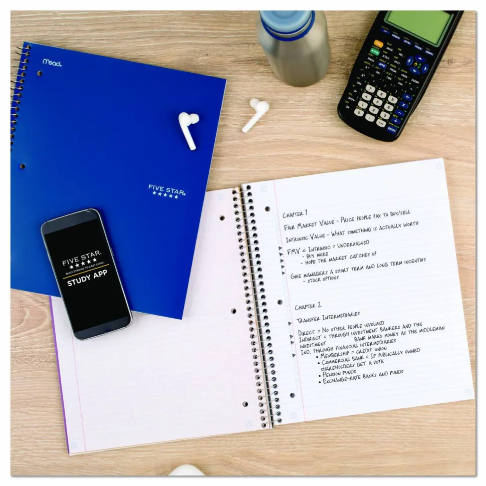 Five Star Wirebound Notebook, 1-Subject, Medium/College Rule, Assorted Cover Colors, (100) 11 x 8.5 Sheets, 6/Pack