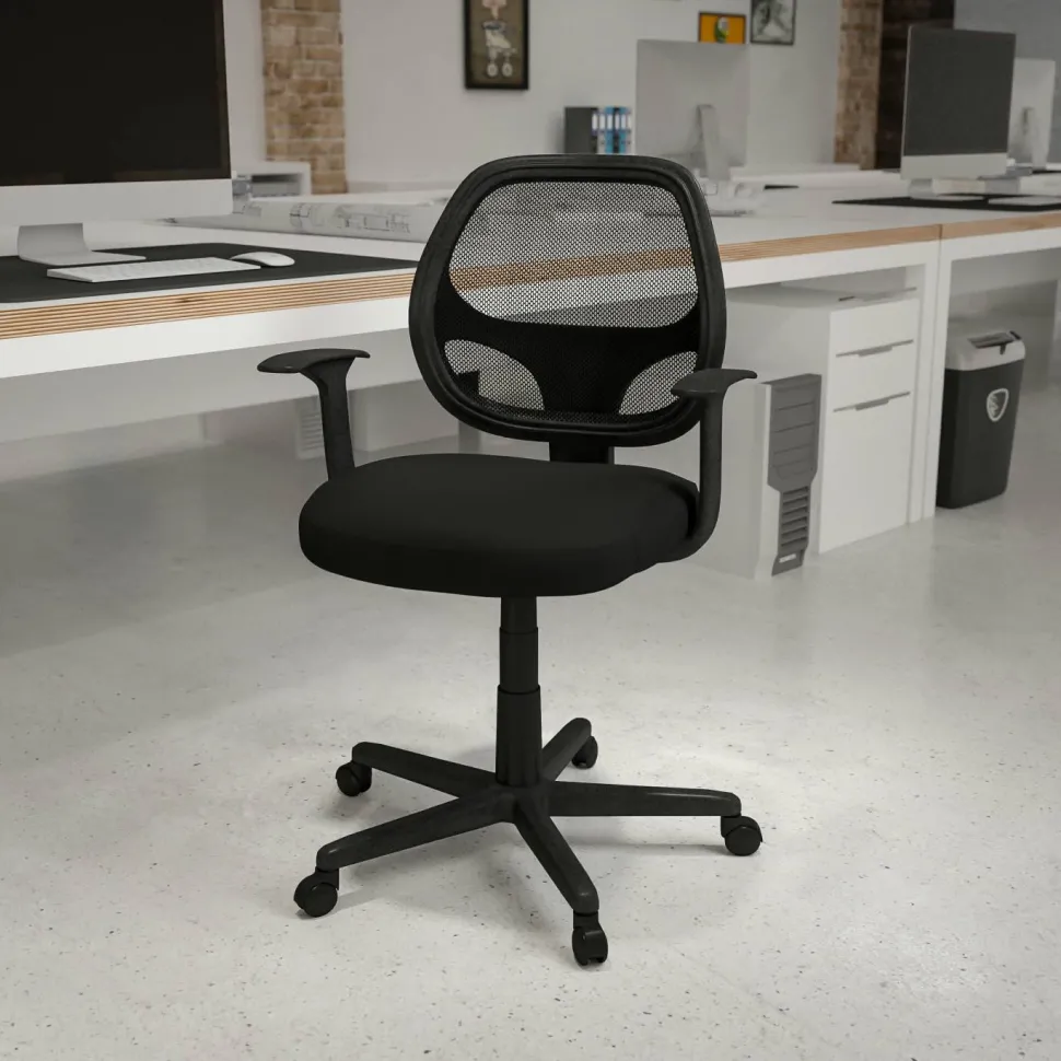 Flash Fundamentals Mid-Back Black Mesh Swivel Ergonomic Task Office Chair with Arms