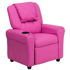 Flash Furniture Contemporary Hot Pink Vinyl Kids Recliner with Cup Holder and Headrest [DG-ULT-KID-HOT-PINK-GG]