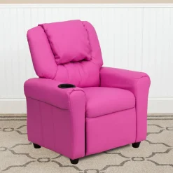 Flash Furniture Contemporary Hot Pink Vinyl Kids Recliner with Cup Holder and Headrest [DG-ULT-KID-HOT-PINK-GG]