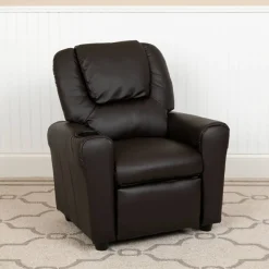 Flash Furniture Contemporary Brown Vinyl Kids Recliner with Cup Holder and Headrest [DG-ULT-KID-BRN-GG]