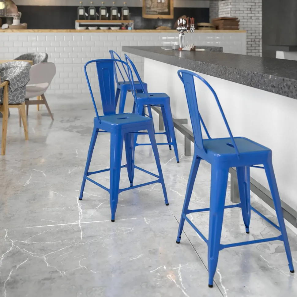 Flash Furniture 24'' High Metal Indoor-Outdoor Counter Height Stool with Back
