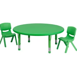 Flash Furniture 45'' Round Adjustable Green Plastic Activity Table Set with 2 School Stack Chairs