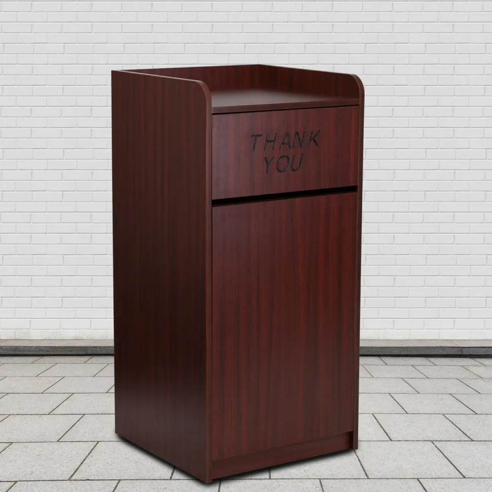 Flash Furniture Wood Tray Top 36 Gallon Trash Can