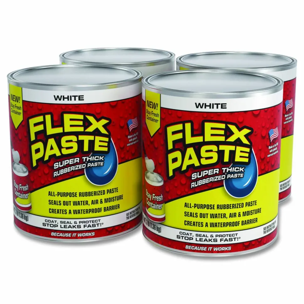 Flex Seal Products Flex Paste Super Thick Rubberized Paste, 3 lb Can, Dries White, 4/Carton