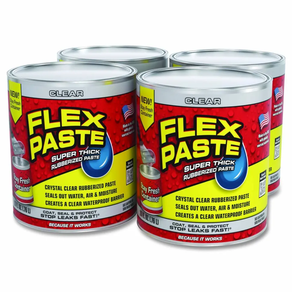 Flex Seal Products Flex Paste Super Thick Rubberized Paste, 26 oz Can, Dries Clear, 4/Carton