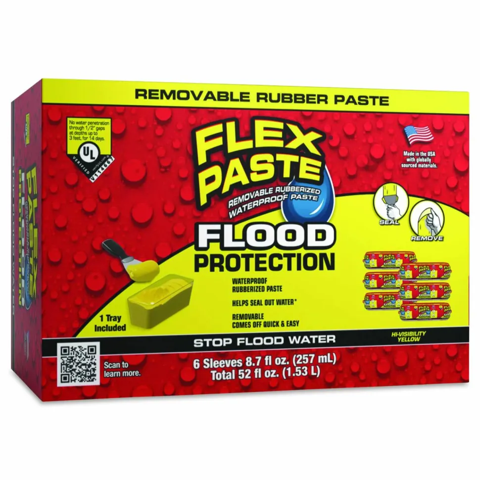 Flex Seal Products Flex Paste Flood Protection Paste, (6) 8.7 oz Sleeves with Tray/Pack, Dries Yellow, 2 Packs/Carton