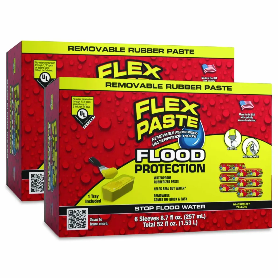 Flex Seal Products Flex Paste Flood Protection Paste, (6) 8.7 oz Sleeves with Tray/Pack, Dries Yellow, 2 Packs/Carton