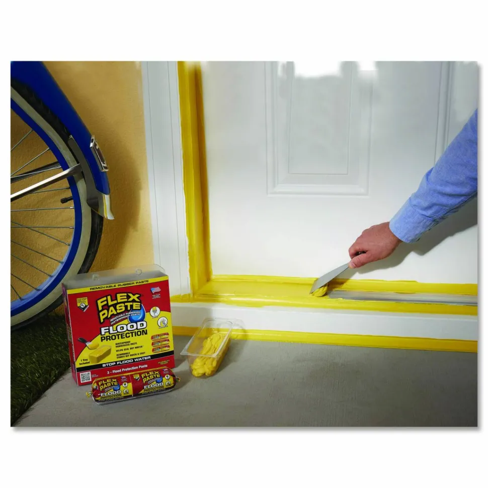 Flex Seal Products Flex Paste Flood Protection Paste, (3) 8.7 oz Sleeves with Tray/Pack, Dries Yellow, 3 Packs/Carton