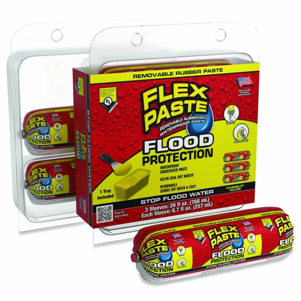 Flex Seal Products Flex Paste Flood Protection Paste, (3) 8.7 oz Sleeves with Tray/Pack, Dries Yellow, 3 Packs/Carton