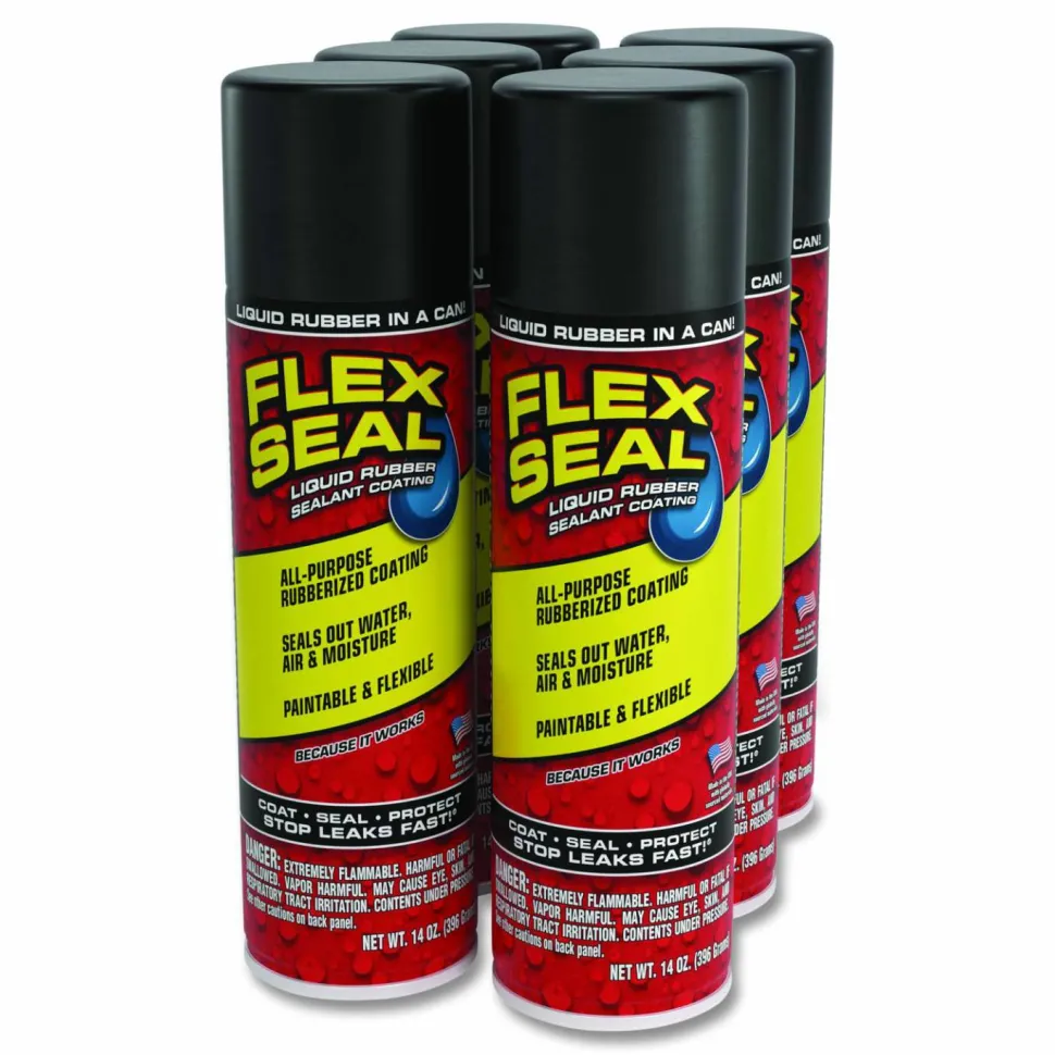 Flex Seal Products Flex Seal Liquid Rubber Sealant Coating Aerosol, 14 oz Aerosol Can, Dries Black, 6/Carton