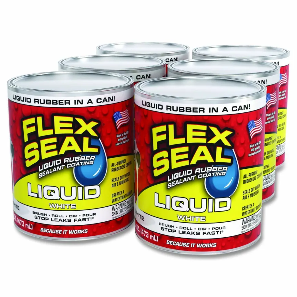 Flex Seal Products Flex Seal Liquid Rubber Sealant Coating Liquid, 16 oz Can, Dries White, 6/Carton