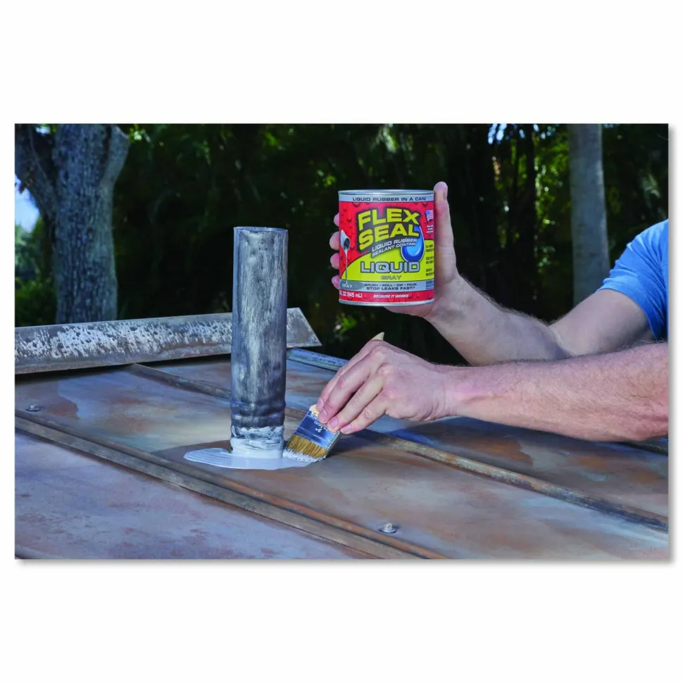 Flex Seal Products Flex Seal Liquid Rubber Sealant Coating Liquid, 32 oz Can, Dries Gray, 6/Carton