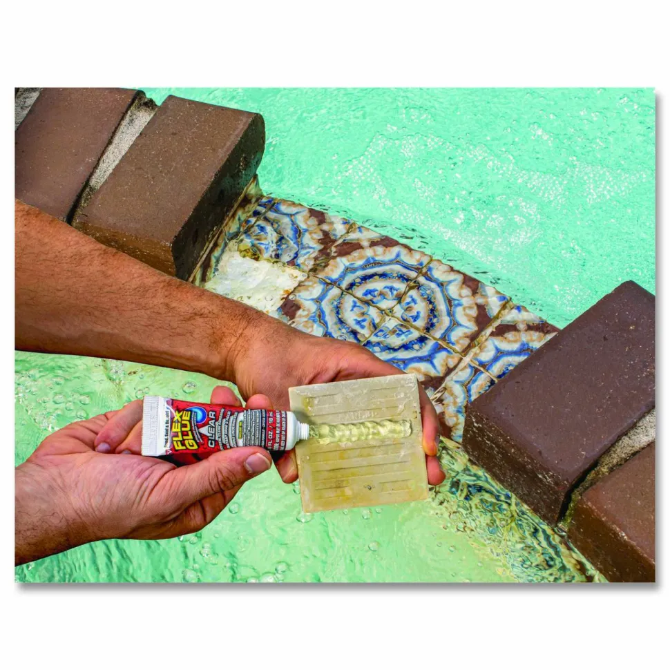 Flex Seal Products Pool Patch and Repair Kit, Flex Glue Mini Clear 0.6 oz Tube and (2) Flex Tape Mini Clear Patches 3" x 4", 12/Carton