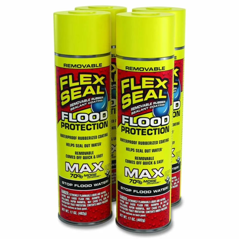 Flex Seal Products Removable Rubber Sealant Coating Flood Protection Spray, 17 oz Aerosol Can, Dries Yellow, 4/Carton