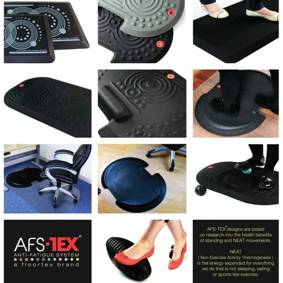Floortex AFS-TEX 2000 Active Anti-Fatigue Mat, 20" x 32", Midnight Black