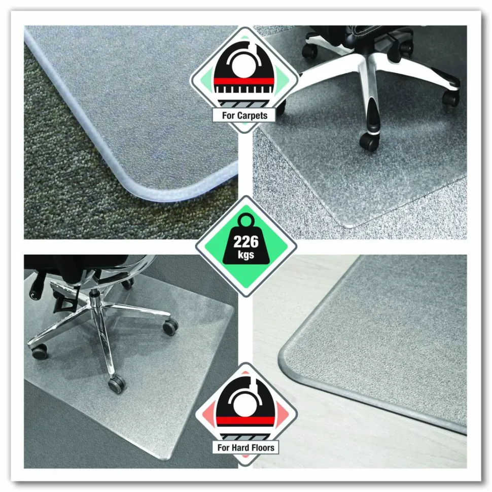 Floortex Cleartex MegaMat Heavy-Duty Polycarbonate Mats for Flat to Plush Pile Carpeted and Hard Floors, Rectangular, 46" x 60", Clear