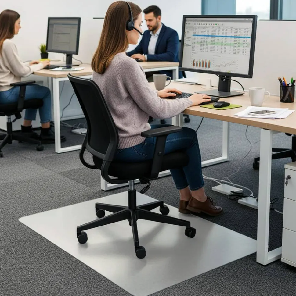 Floortex Computex Anti-Static Vinyl Rectangular Chair Mat for Carpets up to 3/8", 48" x 60", Clear