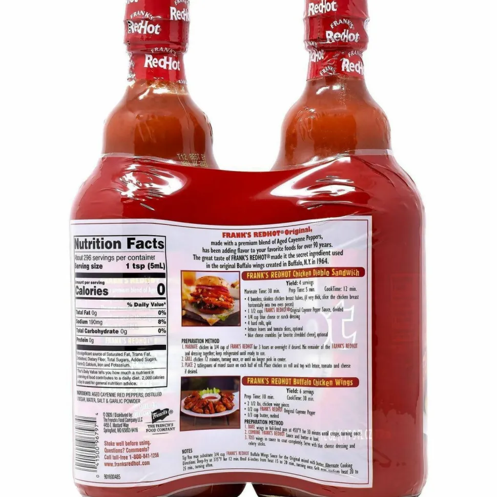 Frank's RedHot Original Hot Sauce, 25 oz Bottle, 2/Pack