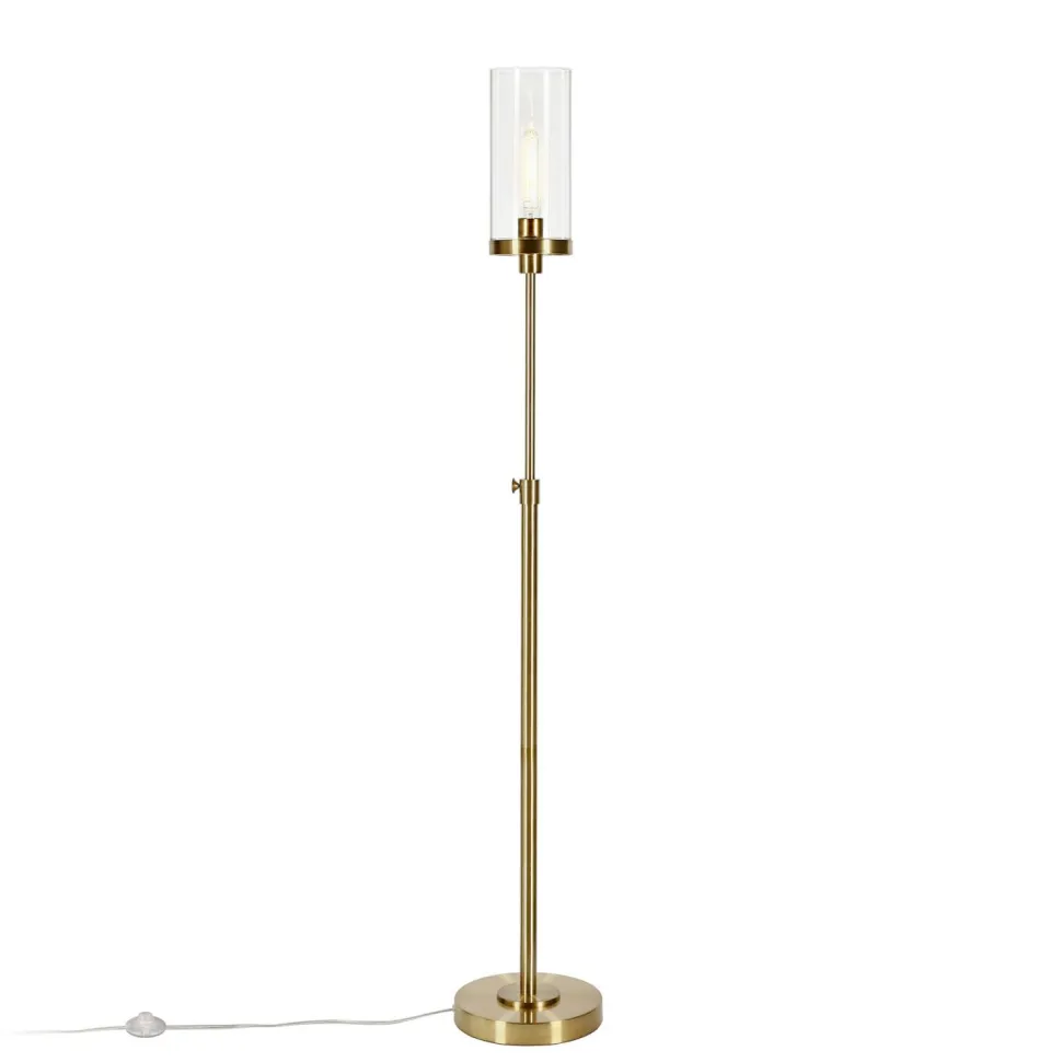 Frieda 66" Tall Floor Lamp with Glass Shade in Brass/Clear