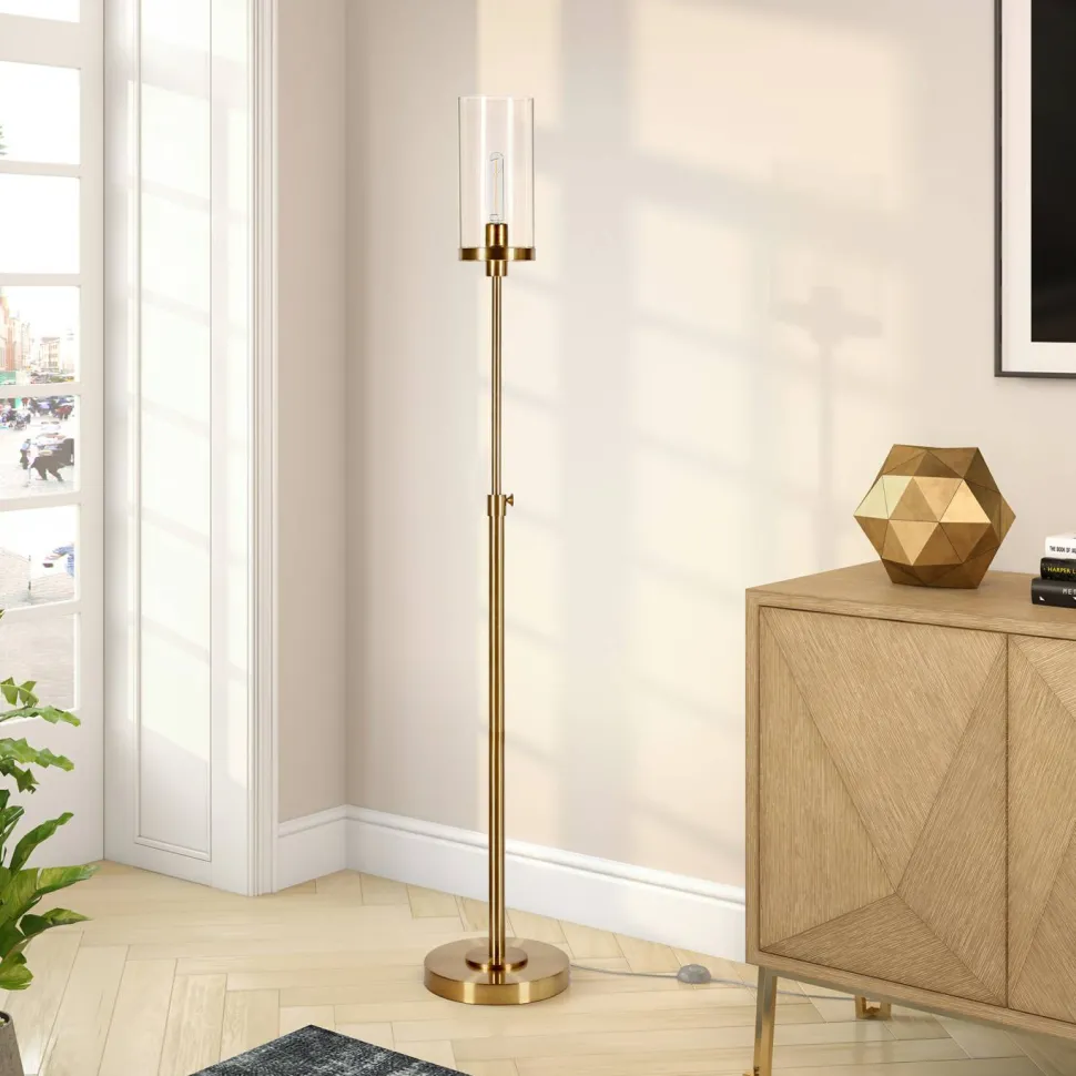 Frieda 66" Tall Floor Lamp with Glass Shade in Brass/Clear