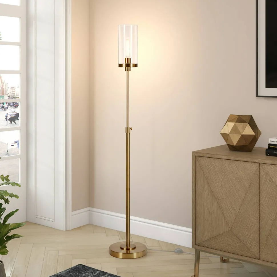 Frieda 66" Tall Floor Lamp with Glass Shade in Brass/Clear