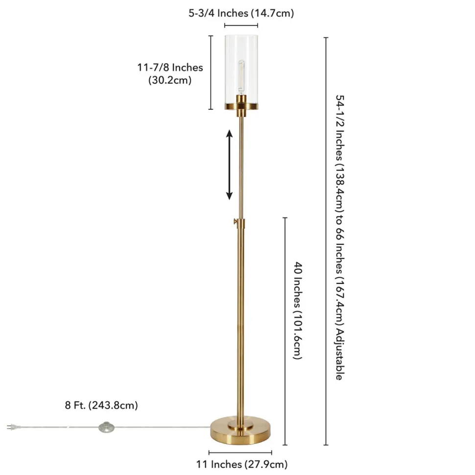 Frieda 66" Tall Floor Lamp with Glass Shade in Brass/Clear