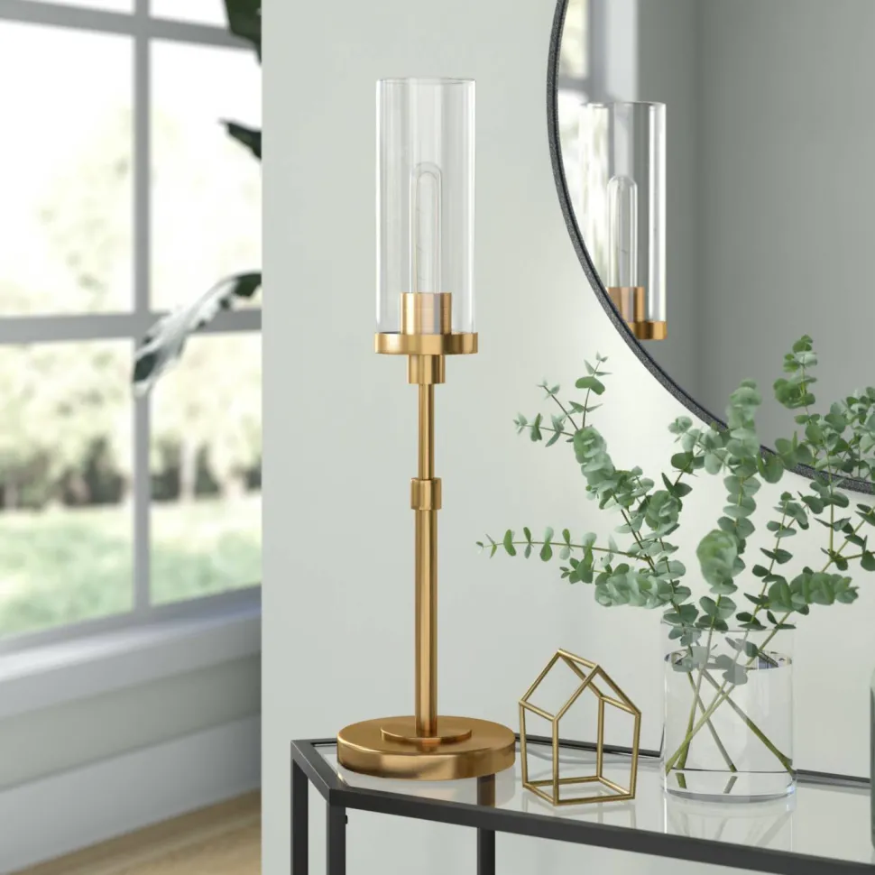 Frieda 26.68" Tall Table Lamp with Glass Shade in Brass/Clear
