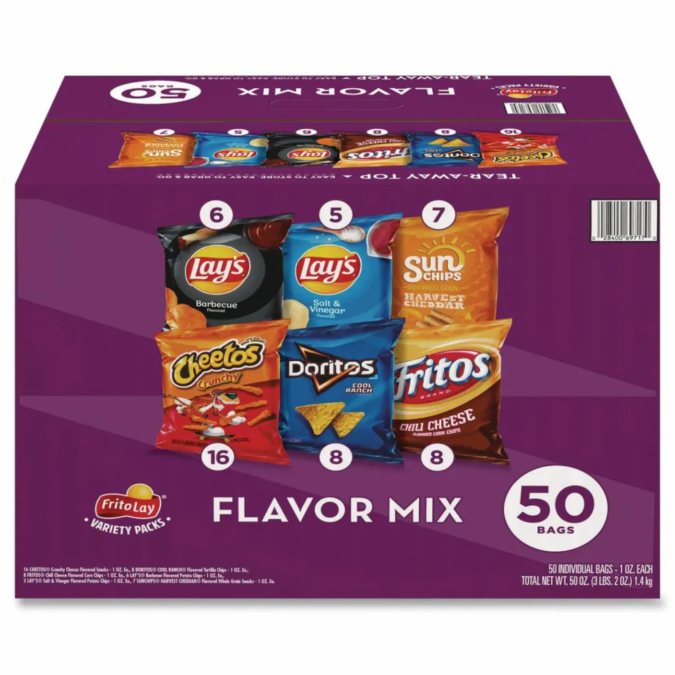 Frito-Lay Flavor Mix Variety Pack, Assorted Flavors, 1 oz Bag, 50 Bags/Carton