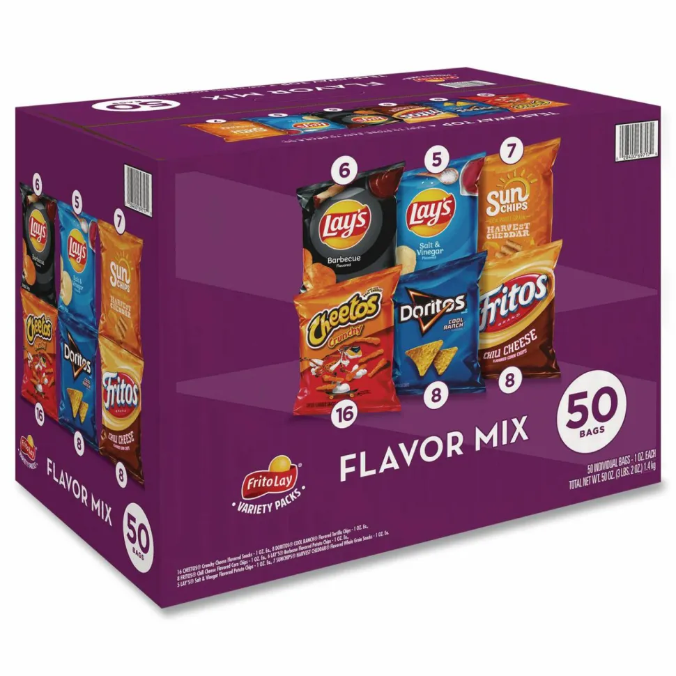 Frito-Lay Flavor Mix Variety Pack, Assorted Flavors, 1 oz Bag, 50 Bags/Carton