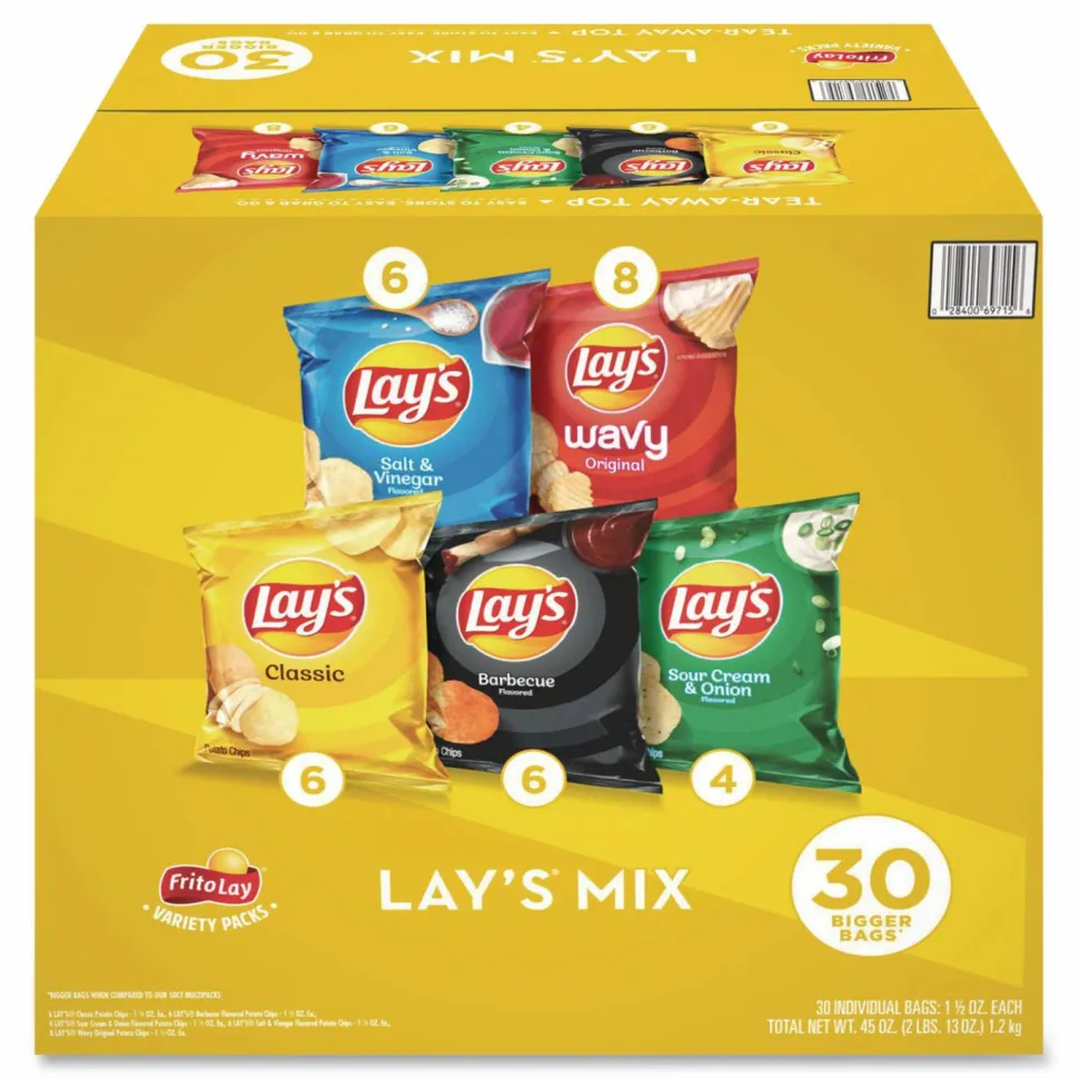 Frito-Lay Potato Chip Variety Mix, Assorted Flavors, 1.5 oz Bag, 30 Bags/Carton