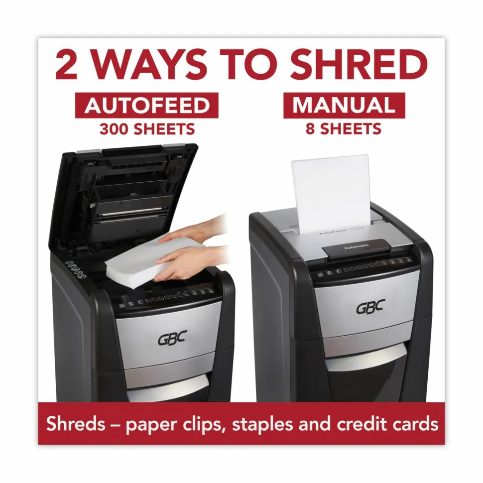 GBC AutoFeed+ 300M Micro-Cut Office Shredder, 300 Auto/8 Manual Sheet Capacity