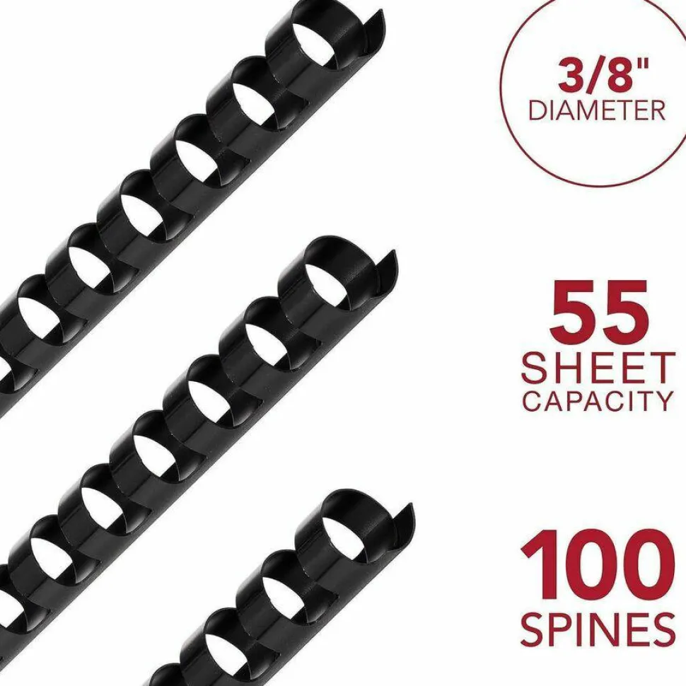 GBC CombBind Standard Spines for 11 x 8.5 Documents, 19 Rings, 0.38" (60-Sheet) Capacity, Black, 100/Box
