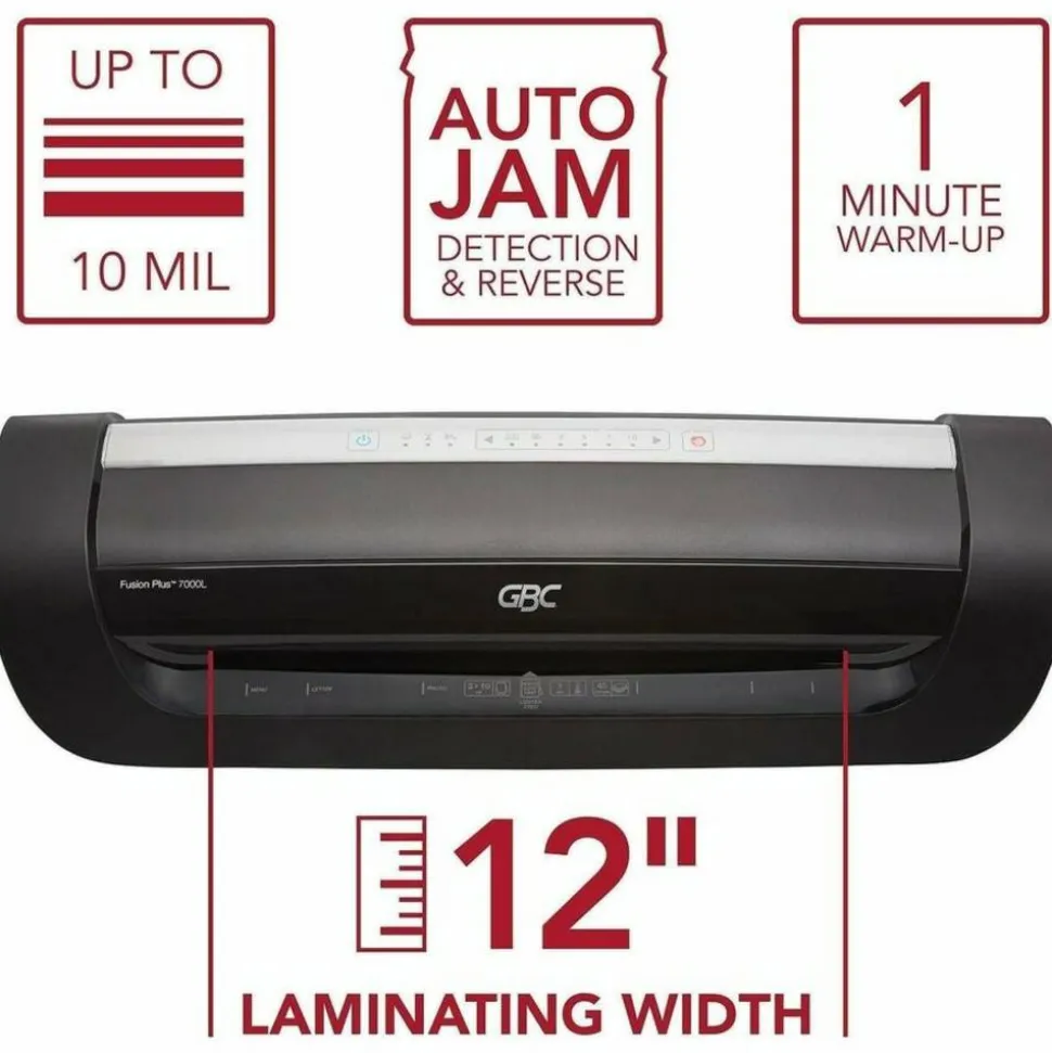 GBC Fusion 7000L 12" Laminator, 1 Min Warm-Up, 3-10 Mil, Includes 50 EZUse Laminating Pouches