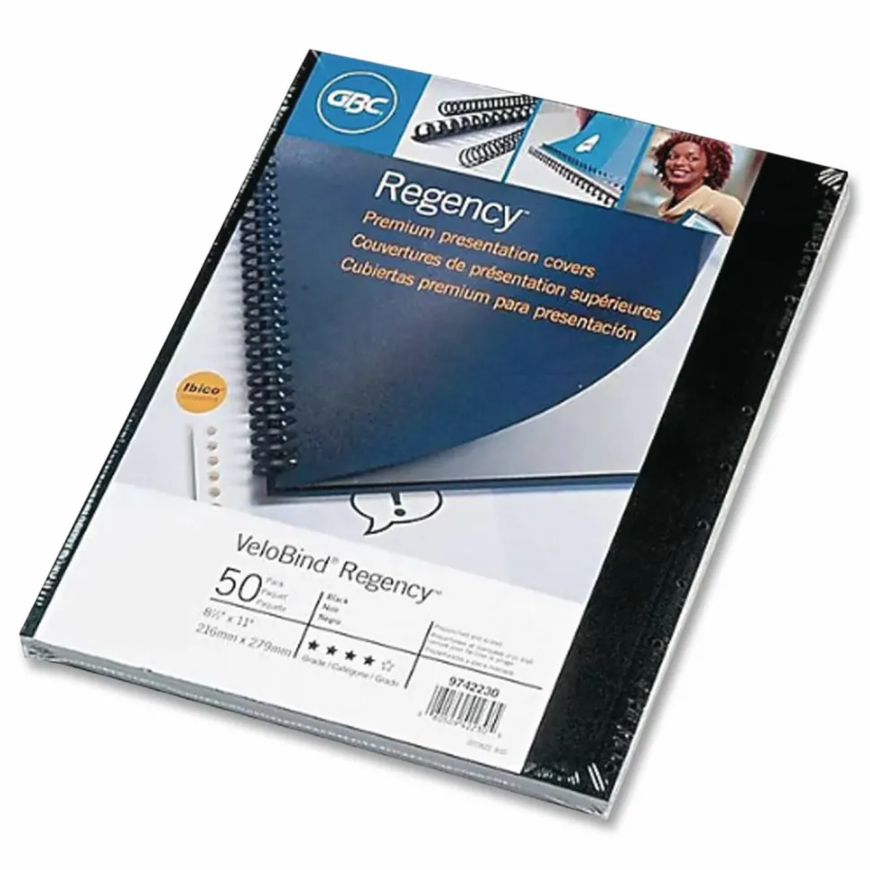 GBC VeloBind Pre-Punched Presentation Covers with Leatherlike Texture, Paper, Square Corners, 11 x 8.5, Black, 50/Pack