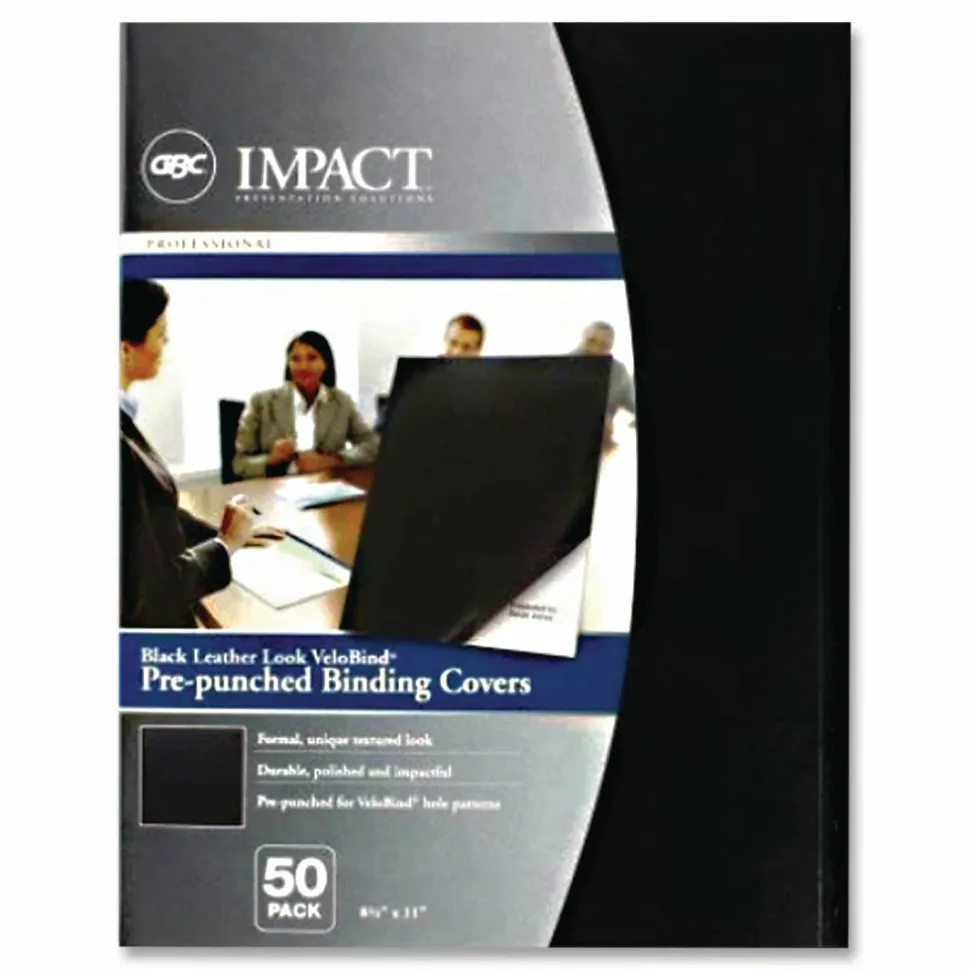 GBC VeloBind Pre-Punched Presentation Covers with Leatherlike Texture, Paper, Square Corners, 11 x 8.5, Black, 50/Pack