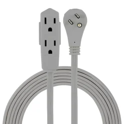 GE 3 Outlet Extension Cord, 15' Long Cord, Flat Plug, Gray, 43026